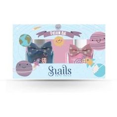 This adorable gift set features two (10.5ml) shades of non-toxic, odorless nail polish - "Glitter Bomb" and "Innocent". Snails nail polishes are free of dbutyl phthalate, toluene, formaldehyde, formaldehyde fesin, parabens, camphor, perfume, MIT, amyl cinnamal, TPP, MEHQ, and Animal-derived ingredients. Formulated in F