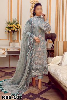 *FABRIC DETAILS*  SHIRT         CHIFFON DUPATTA   CHIFFON  TROUSER   MALAI  *EMBROIDERY DETAILS* *FRONT* EMBROIDERED (with handwork and puncting balls) FRONT BORDER EMBROIDERED (with tassel's) *BACK EMBROIDERED* BACK BORDER EMBROIDERED  *SLEEVES* EMBROIDERED (with handwork) *SLEEVES BORDER*. EMBROIDERED (with tassel's) *DUPATTA* EMBROIDERED(Ready To Wear) if you want any customization please let us know. Model picture is just for reference your dress will be stitch to your size according to the Chikankari Embroidery Semi-stitched Suits For Eid, Party Wear Lawn Suit With Dabka For Reception, Party Wear Unstitched Suit With Long Sleeves For Reception, Elegant Embroidered Semi-stitched Suits, Eid Reception Suits With Dupatta, Elegant Lawn Suit With Chikankari Embroidery For Reception, Elegant Chikankari Embroidery Lawn Suit For Reception, Party Wear Unstitched Suit With Intricate Embroidery, Elegant Semi-stitched Lawn Suit For Reception