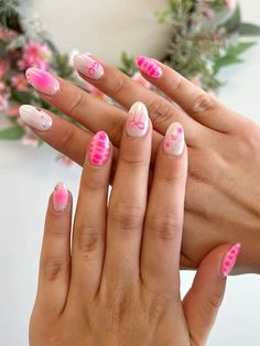 pink nails, cute nails, nail designs, nail inspo, aura nails, cute nail designs, pink nail inspo, pink nail designs, pink bow aesthetic nails, aesthetic nails Cute Nails For College, Pink Nails For Dance, Pink Nails With Cute Design, Sns Nail Inspo Short, Nails Acrylic Teenagers, Pink Cute Nail Designs, Girly Nail Inspiration, Birthday Nails Preppy, Pink Nail Designs Short Nails