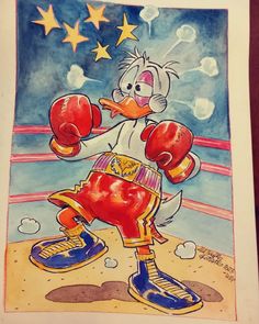 a drawing of a cartoon character wearing boxing gloves