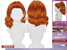 the front and back view of a red haired woman's head