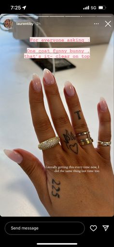 Oval Vs Almond Nail Shape, Short Narrow Almond Nails, Almond Nails Vs Oval Nails, Clean Girl With Tattoos, Square Vs Almond Nails, Gelx Apres Nail Designs Almond, Round Vs Almond Nails, Alix Earle Nails, Funny Bunny Acrylic Nails