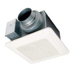 a bathroom exhaust fan that is on top of a white ceiling vent with the light on