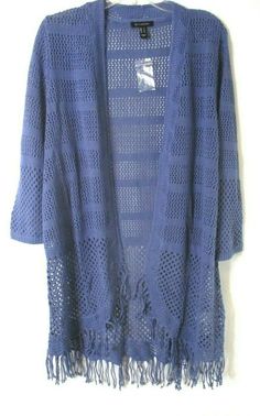 New H by Halston Draped Textured  Cardigan Sweater  Storm Blue  Draped Textured Knit Tassel Hems  3/4 Sleeve Open Front Sz Large A353774 Women  CB88P Length - 37" Armpit to armpit - 22" Sleeve - 21" Shoulder to shoulder - 15.5" I will reduce shipping costs for multiple purchases paid with one PayPal payment.  There is no formula.  I will charge what it costs me to ship it to you.  If you make a multiple purchase, please wait to make payment until I send you an invoice for the combined purchase. Fitted Blue Open Knit Cardigan, Blue Open Knit Winter Cardigan, Winter Blue Open Knit Cardigan, Blue Open Front Sweater For Fall, Blue Open Knit Long Sleeve Cardigan, Blue Open Knit Cardigan For Fall, Spring Blue Knit Outerwear, Blue Spring Cardigan For Layering, Spring Blue Cardigan For Layering