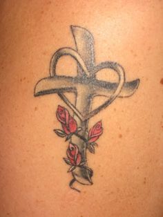 cross tattoos for women with roses on the side