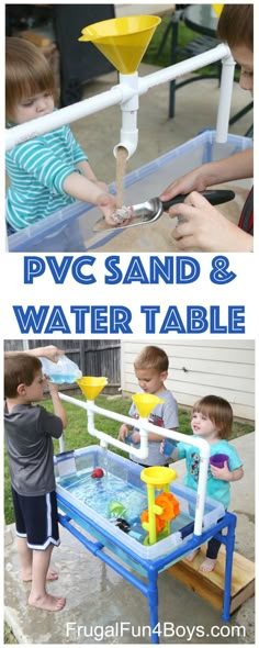 kids playing with plastic sand and water table