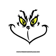 an angry looking cat's face with yellow eyes and sharp fangs on its head