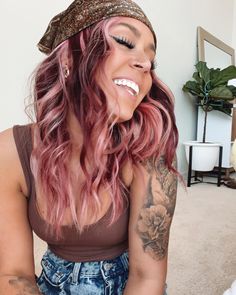 Pink And Burgundy Hair, Blond Rose, Fox Hair Color, Split Dyed Hair, Fox Hair, Arctic Fox Hair Color, Pink And Burgundy, Cheer Hair, Frosé