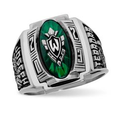 Commemorate your high school achievements with a modern take on a classic design. The ArtCarved Varsity High School Class Ring offers top and side personalization, including stone, stone cut, year date, artwork options and text personalization. Available in siladium, siladium two-tone, silver select and solid and two-tone 10K white and yellow gold. Class Rings High School, Graduation Ring, School Rings, Stackable Birthstone Rings, Class Rings, Graduation Rings, Unique Styling, Family Rings, High School Classes