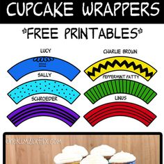 cupcake wrappers with free printables for the top one and bottom two