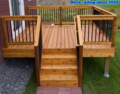 a wooden deck with steps leading up to it