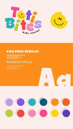 kids rock regular font and numbers with smiley faces on the front, in different colors