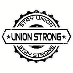 the union strong sticker is shown in black and white, on a white background