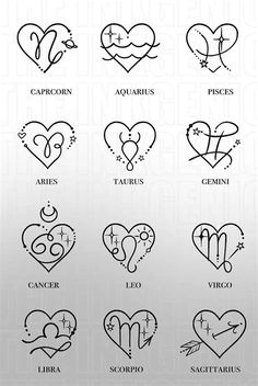 zodiac signs and their meanings in the shape of hearts