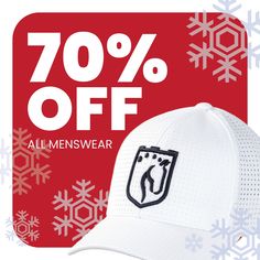 a white hat with the words 70 % off all menswear