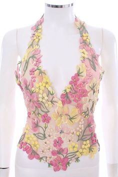 Painted Tank Top, Ema Savahl, Floral Halter Top, Couture Sewing Techniques, Batik Dress, Couture Sewing, Yellow Top, Custom Hand Painted, Runway Models