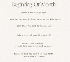 a poem written in black and white with the words, beginning of month below it