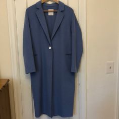 Ice Blue Wool Blend Sandro Coat. Excellent Used Condition, Only Worn A Few Times. Unlined. One-Button Closure. Length: 43 Inches- Pit To Pit: 19 Inches. Fits Like A Small Or Xs- Sizing Is French 36. Blue Outerwear For Business Casual Spring Occasion, Blue Outerwear For Business Casual In Spring, Blue Outerwear With Buttons For Business Casual, Blue Business Casual Outerwear With Buttons, Blue Outerwear With Button Cuffs And Lapel Collar, Blue Outerwear With Lapel Collar And Button Cuffs, Blue Single Button Outerwear For Office, Tailored Blue Outerwear With Button Cuffs, Spring Blue Outerwear With Button Cuffs