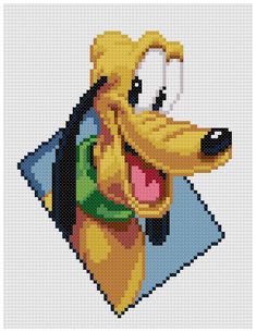 a cross stitch pattern of a dog with glasses and a scarf on it's neck