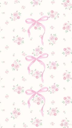 pink roses and bows on white background with light pink ribbon for wallpaper or fabric