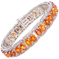 Blue Diamond Jewelry, Orange Diamond, Orange Gem, Orange Jewelry, Diamond Bracelet Design, Orange Bracelet, Pearl Jewels, Gems Bracelet, Sparkly Jewelry