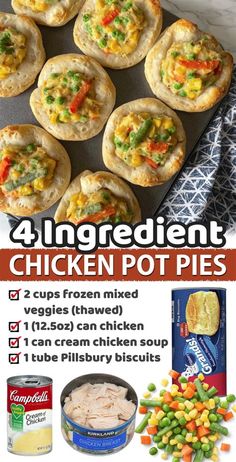 an advertisement for chicken pot pies is shown