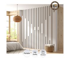 an image of a bedroom with vertical blinds on the wall