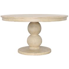 a white table with two balls on it's legs and a round base, against a white background