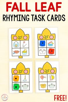 the free printable fall leaf rhyming task cards