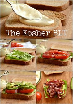 the kosher blt sandwich is made with avocado, tomato and lettuce