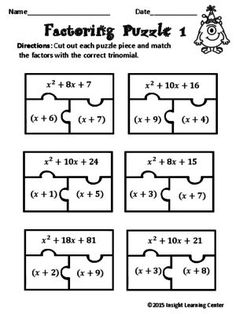 the printable worksheet for factoring puzzles