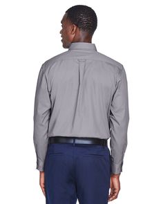 Men's Tall Easy Blend™ Long-Sleeve Twill Shirt with Stain-Release - DARK GREY - XLT | Harriton Men's Tall Easy Blend Long-Sleeve Twill Shirt with Stain-Release in Dark Grey Size XL/Tall | Cotton/Polyester Business Long Sleeve Relaxed Fit Tops, Gray Collared Business Tops, Gray Collared Tops For Business, Office Apparel, Flat Felled Seam, King Fashion, Blank Apparel, Uniform Shirts, Twill Shirt