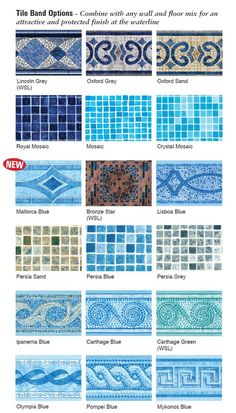 blue and white tiles with different designs