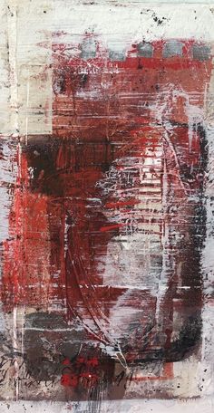 an abstract painting with red and white colors