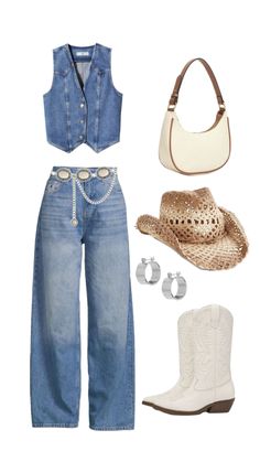 Denim Cowgirl Outfit, Western Inspired Outfits, Rodeo Outfit, Boho Festival Outfit, Cowgirl Dresses