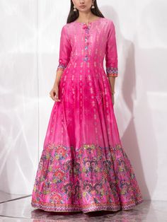 Buy Pink Vasansi Silk Gown Online – Vasansi Jaipur Vasansi Jaipur, Greige Fabric, Anarkali Dresses, Georgette Gown, Traditional Outfit, Anarkali Gown, Festive Wear, Silk Gown, Gowns Online