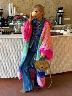 Womens Long Cardigan Sweaters, Boho Kimono Cardigan, Bell Sleeve Cardigan, Long Sweater Jacket, Gilet Kimono, Knitted Winter Dress, Multicolor Crochet, Loose Kimono, Fall Winter Coat