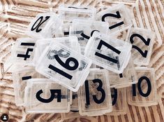 plastic numbered numbers are sitting on a table