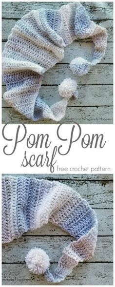 two pictures of the same crochet pattern for a pom - pom scarf