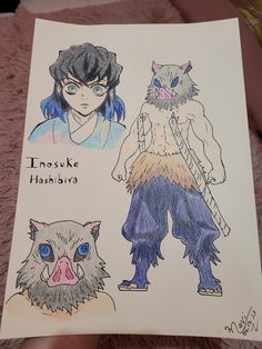 an image of some anime characters on paper