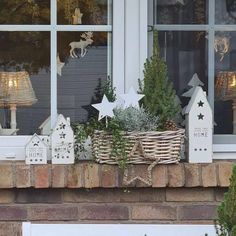 a window sill decorated with christmas decorations