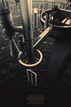 star wars the force awake poster with darth vader riding his bike on an escalator