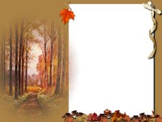 an autumn scene with leaves and a blank paper for the text or image on it