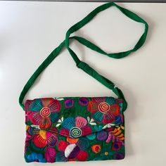 Got It In Mexico And Never Used It. Smoke/Pet Free Spring Multicolor Shoulder Bag With Floral Embroidery, Floral Embroidery Shoulder Bag For Summer, Summer Green Bags With Floral Embroidery, Summer Green Floral Embroidery Bags, Spring Green Floral Embroidered Shoulder Bag, Purse Crossbody, Got It, Purses Crossbody, Crossbody Bags