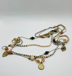 "Vintage 42\" Necklace Two Strands Brassy Toned Leaves Peach And Cream Beads Used" Peach And Cream, Wedding Necklaces, Wedding Jewellery Necklace, Wedding Necklace, Wedding Jewelry, Jewelry Necklaces, Necklaces, Ships, Cream