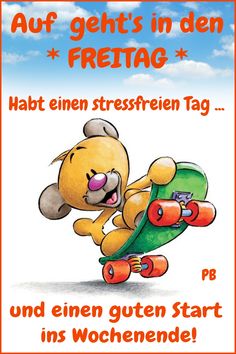 a poster with an image of a teddy bear riding a skateboard