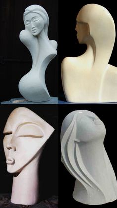 three different types of female mannequin heads in white and beige, with black background