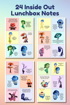 the inside out lunchbox notes for disney pixama's monsters and other cartoon characters