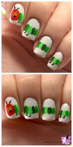 Caterpillar Nails, The Hungry Caterpillar, Nail Art For Kids, Fingernail Designs, Super Cute Nails, Pedicure Designs, Nails Now, Nails For Kids, Disney Nails