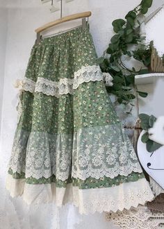 Patchwork Skirts, Skirts Summer, Patchwork Skirt, Floral Print Midi Dress, Floral Wraps, Mori Girl, Green Print, Wrap Dress Floral, Boho Stil